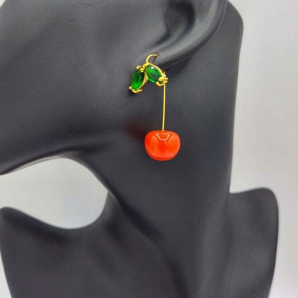 NWT Kate Spade Vibrant Red and Green Cherry Drop Earrings - Picture 2 of 6
